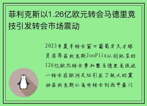 菲利克斯以1.26亿欧元转会马德里竞技引发转会市场震动 菲利克斯以1.26亿欧元转会马德里竞技引发转会市场震动